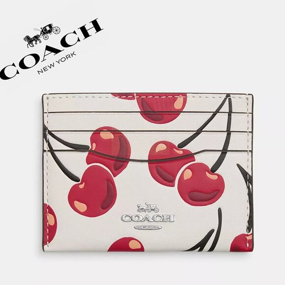 🍒 Coach Slim Id Card Case With Cherry Print - Picture 1 of 8